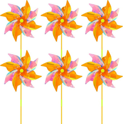 6 Pcs Reflective Pinwheels Wind Spinner for Yard and Garden, Decorative Windmill Toy Pinwheel for Kids, Colorful Garden Wind Spinners Outdoor Party Decorations, Pinwheels to Scare Birds Away