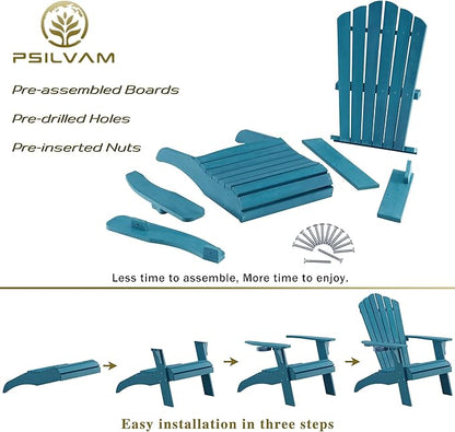 Psilvam Adirondack Chair, Oversized Poly Lumber Fire Pit Chair with Cup Holder, 350Lbs Support Patio Chairs for Garden, Weather Resistant Outdoors Seating, Relaxing Gift for Father & Mother (1,Blue)