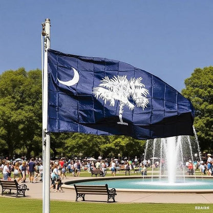South Carolina State Flag 5x8 Ft, Deluxe Full Embroidered Heavy Duty 100% Polyester Durable SC Outside Flags, Indoor/Outdoor, Sewn Stripes and Brass Grommets