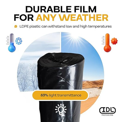 Black Construction Plastic Sheeting 6 mil, 10' x 100' (1000 sq. ft.) - Heavy Duty Plastic Cover for Construction & Painting - LDPE Film Roll - Heavy Duty Plastic Sheeting Roll by IDL Packaging