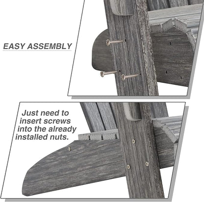 Adirondack Chair Set of 4, Outdoor Oversized Patio Chair Poly Lumber Weather Resistant & Durable Fire Pits Chair for Poolside,Lawn and Garden,350lbs Weight Capacity (Grey)