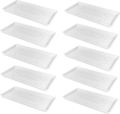 SUNPACK 10" x 20" Heavy Duty Shallow Plastic Seed Starting Tray, White, 1" (Pack of 10) - No Drainage Holes, Perfect for Greenhouses or Indoor Gardening