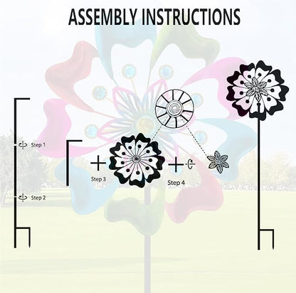45" Flowers Wind Spinners for Yard and Garden, Sapphire Colored Leaves Kinetic Wind Spinner Outdoor Decor, Wind Sculpture Yard Art Decorations for Patio, Lawn & Garden