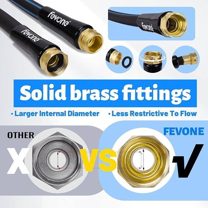 Fevone Garden Hose 75 ft., Lightweight Hybrid Water Hose, Flexible and Durable, Leak-Free Connections
