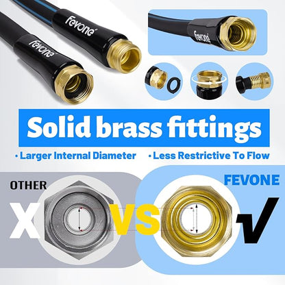 Fevone Garden Hose 50 ft., Lightweight Hybrid Water Hose, Flexible and Durable, Leak-Free Connections