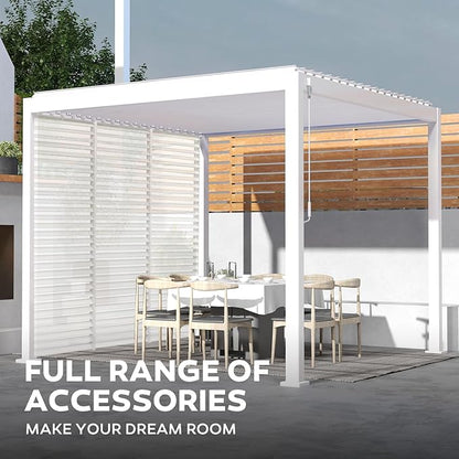 Mirador 111S Round Louvered Pergola Gazebo, 10Ft x 10Ft, Full Aluminum Frame, Adjustable Roof, Outdoor, Durable, White