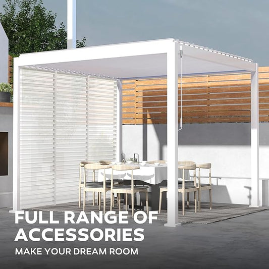 Mirador 111S Round Louvered Pergola Gazebo, 10Ft x 10Ft, Full Aluminum Frame, Adjustable Roof, Outdoor, Durable, White