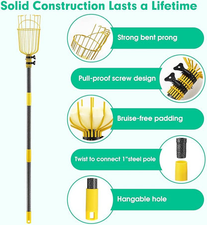10FT Fruit Picker, Adjustable Mango Picker Tool with Adjustable Pole and Basket, High Fruit Catcher Equipment Apple Picker for Lemon Apples Mango Pear Orange Avocados Fruit Picking Grabber Tool