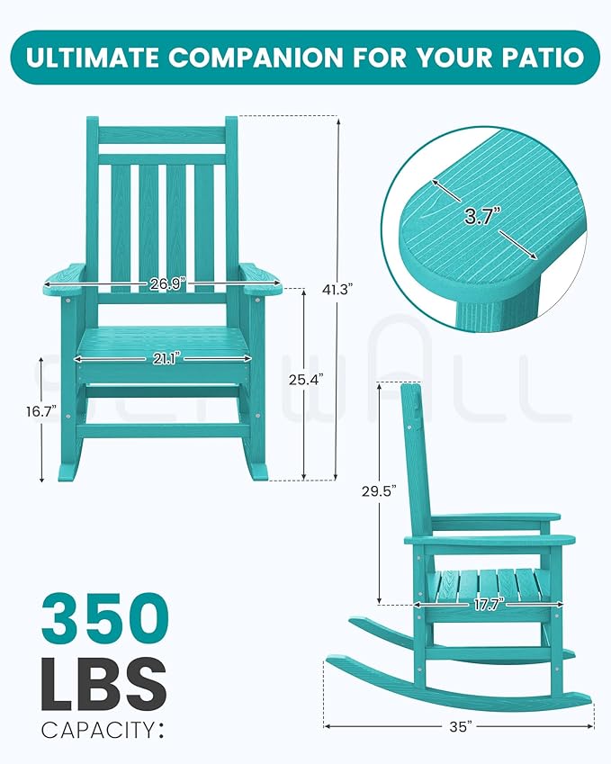 SERWALL Oversized Outdoor Rocking Chair Set of 2, HDPE Rocker for Adults, Patio Rocking Chairs for Porch, Aruba