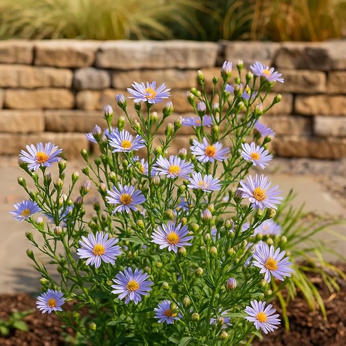 Perennial Farm Aster Laevis 'Bluebird' (Smooth Aster) – Live Perennial in #1 Container, Masses of Violet-Blue Blooms, Tall Upright Growth, Late Season, Pollinator Friendly, Ideal for Meadows & Borders