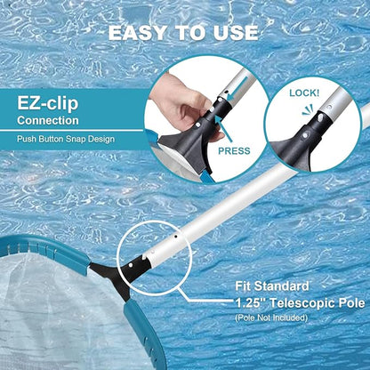 POOLWHALE 17.5" Heavy Duty Ultra Fine Mesh Pool Pollen & Sand Skimmer Rake, Aluminum Frame Deep Nylon Net, Pool Net for Above Ground & In-ground Swimming Pools (No Pole)