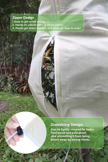 2 Pack Plant Covers Freeze Protection 2.8 oz/yd², 47.2" X 70.9" Large Winter Tree Covers Freeze Protection Bags Frost Blankets Shrub Jacket for Outdoor Plants Frost Cloth with Zipper Drawstring
