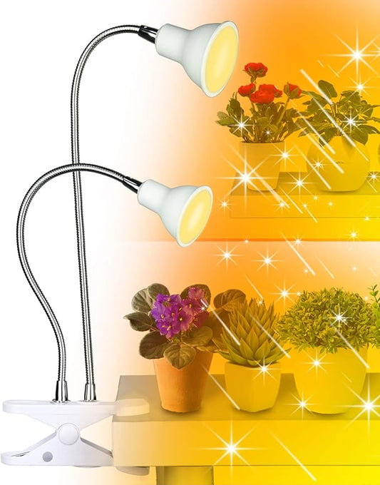 DOMMIA Grow Lights for Indoor Plants,Full Spectrum Grow Light with Warmwhite Red LED,Dual Head Clip Plant Light for Indoor Plants,Manual ON/Off Switch,Adjustable Gooseneck Plant Light for Houseplants
