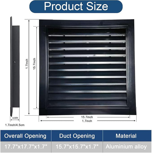 18" X 18" Aluminum Alloy Gable Vent, Rust Gable Vents for Shed, Removable Filter Screen，Reducing Indoor Temperature - Ideal for Wall, Attic, Shed, Door, and Shipping Container，Vent Opening: 16" x 16"