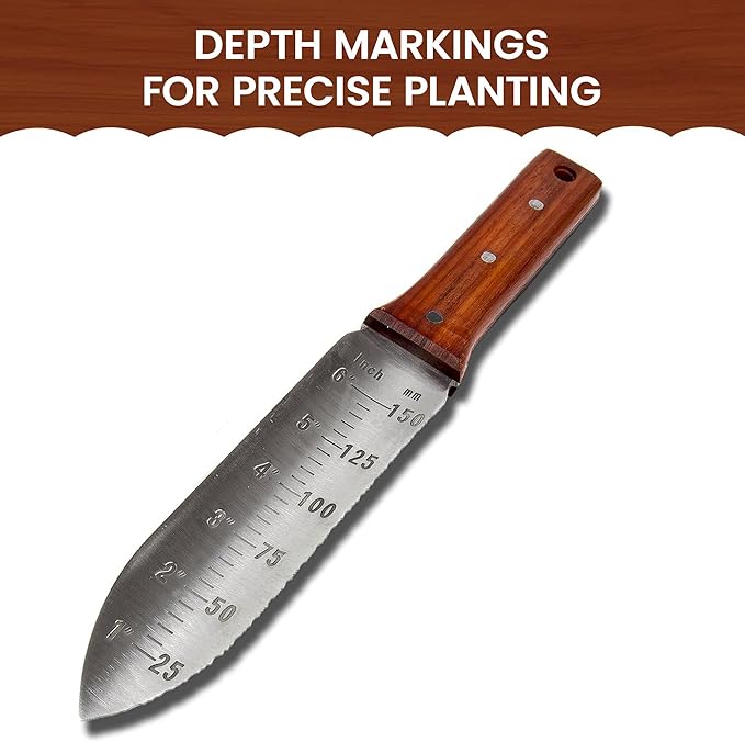 Garden Guru Hori Hori Garden Knife Supreme Set for Weeding, Digging, Pruning, and Cultivating - Stainless Steel Full Tang Blade | Marks for Measuring Planting Depth | Premium Leather Sheath (4 Pack)