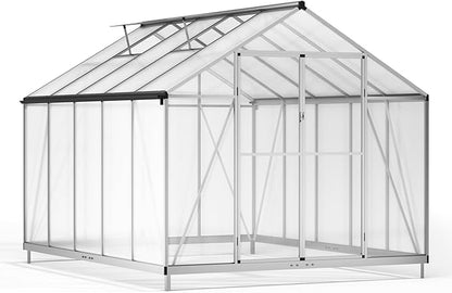 8x10 FT Greenhouse for Outdoors, Polycarbonate Green House with Quick Assembly Structure and Roof Vent, Large Aluminum Walk-in Green House for Outside Garden Backyard, Silver