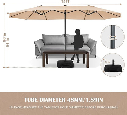 Sundale Outdoor 15ft Large Patio Umbrella with Base Included and Umbrella Cover, Outdoor Double-Sided Umbrella