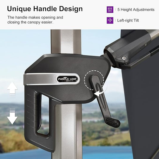 PURPLE LEAF 10' X 10' Left-right Tilting Patio Umbrella with Base Outdoor Swivel Cantilever Offset Aluminum Umbrella with Champagne Frame and 360-degree Rotation for Garden Deck Pool, Grey