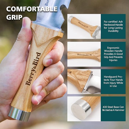 Berry&Bird Hori Hori Garden Knife, Multi-Purpose Gardening Knifes with 7" Stainless Steel Double Edge Sharp Blade, Soil Knife with Canvas Sheath, Full-Tang Garden Tools for Weeding Planting Digging