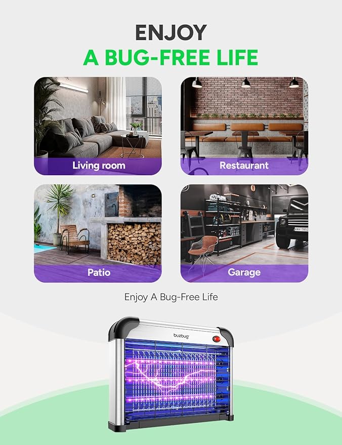 Buzbug LED Bug Zapper Indoor, 10 Years Lifespan 3 Lamps Enhance Insect Attraction, 3800V High-Voltage, Electric Mosquito Zapper, Fruit Fly Mosquito Moth Gnat Zapper, Killer, Trap -MA009 (New Black)