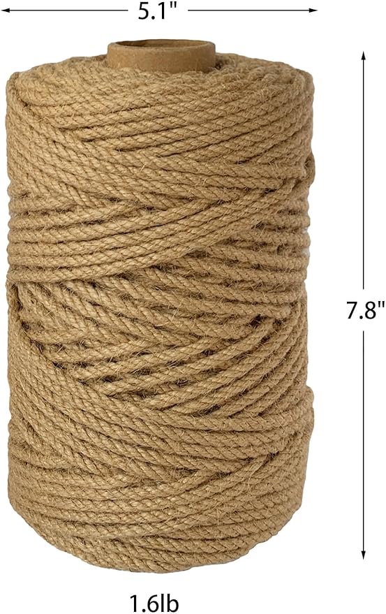 2-Pack Natural Jute Twine Rope, 4mm x 656ft Heavy Duty & Eco-Friendly - for Crafts, Gardening, Cat Scratching Post, Bundling & Hanging, 328Feet/Roll