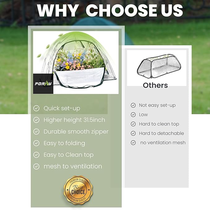 Pop up Greenhouse Tent Cover Plant House,Gardening Flower Sunshine Room with Mesh Windows,Backyard PE Cover for Cold Frost Protector with Stakes and Rope Guys (Mini Size 45″x22″)