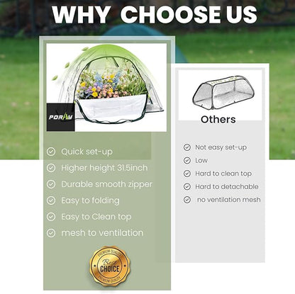 Pop up Greenhouse Tent Cover Plant House,Gardening Flower Sunshine Room with Mesh Windows,Backyard PE Cover for Cold Frost Protector with Stakes and Rope Guys (Mini Size 45″x22″)