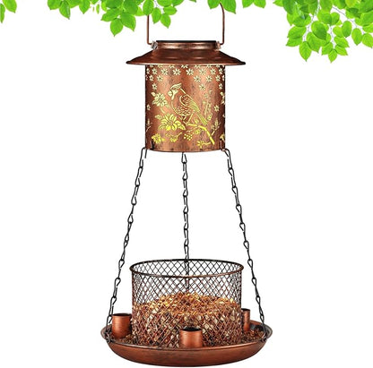 Cardinal Bird Feeder for Outdoor Gifts for Women Mom Grandma Hanging Metal Wild Birdfeeder Garden Solar Lantern Decor Lanterns Outside for Yard Patio Lawn Pathway Landscape