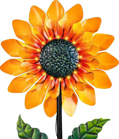 Sunflower Solar Wind Spinners for Yard and Garden - 52" Metal Windmill Ligths with LED Wind Sculptures with Stake for Lawn Patio Decor