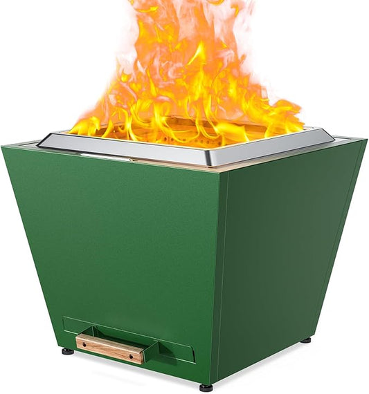 LEGACY HEATING Smokeless Fire Pit, Portable Outdoor Firepits 25 inch, Carry Handle for Backyard Patio Camping Bonfire, Stainless Steel, Ideal for 6-12 People, 46.74 lbs, Green, Cyberpit One Pro