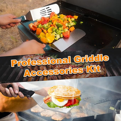Griddle Accessories BBQ Grill Set - 20pcs Stainless Steel Barbecue Tools Kit for Blackstone with Griddle Spatula Basting Cover Grill Mats Carry Bag for Camping,Flat Top Camp Chef Utensil