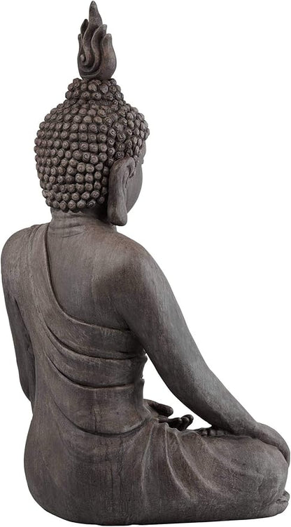 John Timberland Large Tall Sitting Buddha Statue Sculpture Zen Asian Japanese Garden Decor Indoor Outdoor Front Porch Patio Yard Outside Home Balcony House Lawn Stone Gray Finish Resin 42" High