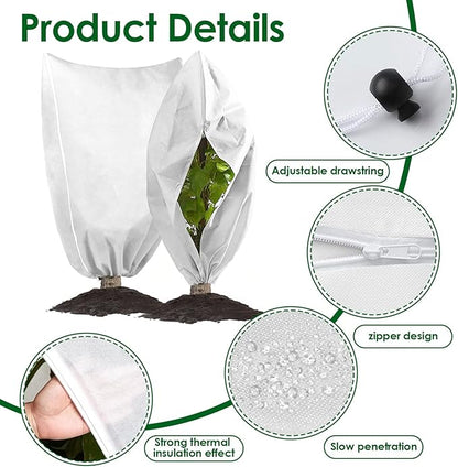3 Pcs Large Plant Covers Freeze Protection 47.5" X 71.2" ,Reusable Winter Cold Weather Frost Blankets for Outdoor Plants with Drawstring and Zipper,Outdoor Tree Jackets (White, 2 Pack XL-78.5" x94.5")