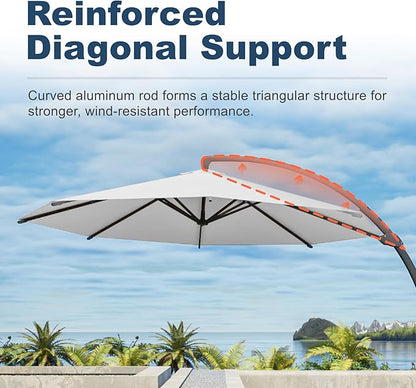 11FT Cantilever Umbrella with Base Large Curvy Outdoor Aluminum Offset Umbrella w/ 360° Rotation, UV Resistant Canopy for Patio, Garden, Backyard, Light Gray