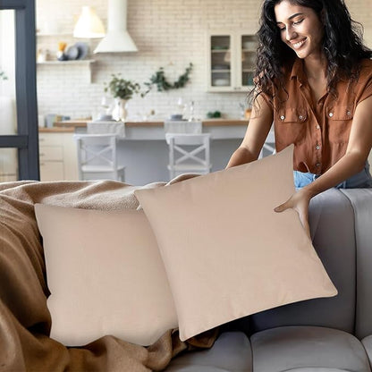 Covers & All Premium Square Throw Pillow Inserts with Covers Set of 4, 12 x12 Inches Beige, Decorative Cushions for Couch Sofa Home Decor Office Travel UV Resistant Waterproof Soft Cushions Pillows