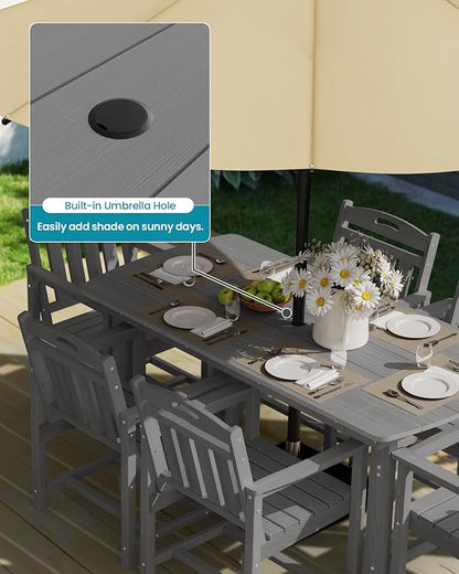 Ciokea HDPE Outdoor Dining Table with Umbrella Hole,66" Rectangle Patio Table for 6,All-Weather Outdoor Patio Furniture Set for Garden Backyard,Grey