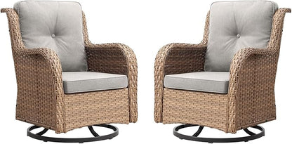 Outdoor Patio Swivel Rocker Chairs - Wicker Rattan Patio Swivel Rocking Chairs Set of 2 with High Back,Deep Seating and Comfort Cushions for Deck Porch Garden,Yellow/Beige