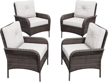 COOS BAY Vintage Courtyard Patio Chairs, Wicker Armchairs, Rattan Patio Dining Set of 4, Outdoor Seating for Deck or Balcony, Gray/Beige