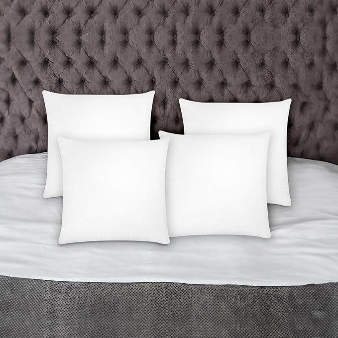 Covers & All Premium Square Throw Pillow Inserts with Covers Set of 4, 12 x 12 Inches White, Decorative Cushions for Couch Sofa Home Decor Office Travel UV Resistant Waterproof Soft Cushions Pillows