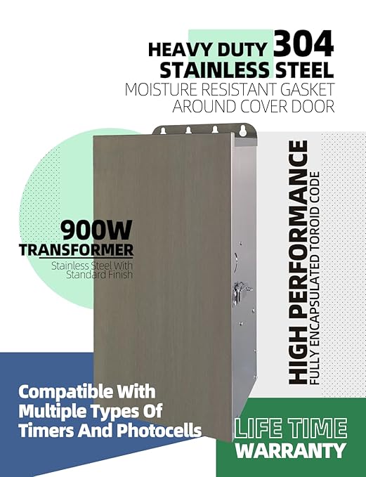 MALORY 900W Low Voltage Transformer for Landscape Lighting(19''H),120V AC to 12/13/14/15/16/17/18/22V Multi-Tap Power Supply for Outdoor Landscape Lights,Yard Lights,Garden Lights(Transformer only)
