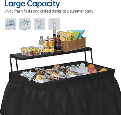 Outdoor Ice Cooler Folding Table, Portable Cooler Table with Removable Matching Skirt, Folding Ice Chest Table with Place Holder Black