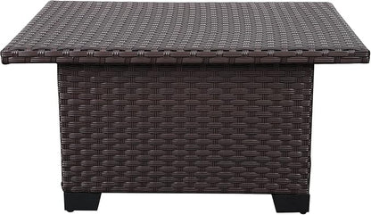 Outdoor Table with Storage Outside Patio Table Wicker Convertible Coffee Table All-Weather Rattan Coffee Table, Brown