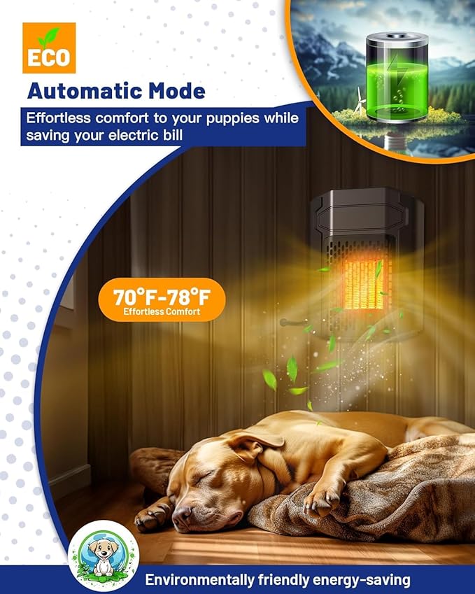 Kiroto Outdoor Dog House Heater With Thermosta - 500 Watt WiFi-Controlled with for Outside Dog House Outdoor with 2.03FT External Temperature Probe Pet Heater For Doghouse