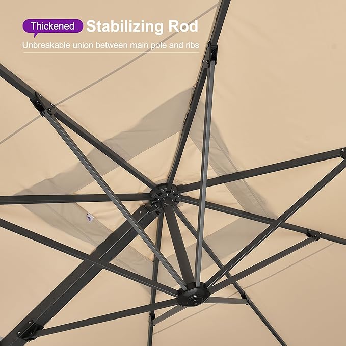 PURPLE LEAF 10' X 13' Rectangle Patio Umbrella with Base Large Windproof Offset Hanging Outdoor Umbrella Cantilever Umbrella Outdoor Patio Beige