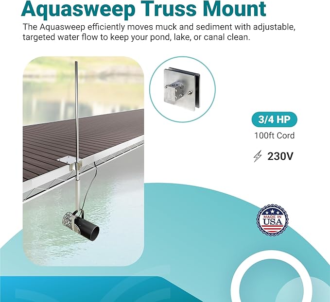 Scott Aerator 3/4 Horse Power 230V Muck Blaster - 100ft Cord | 3/4 Horse Power Aquasweep w/Truss Mount | Water Circulator | Water Agitator | Water Mover | Muck Blower