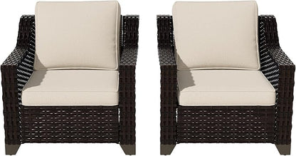 Vista Vibe 2 Pieces Outdoor Armchairs, Patio Conversation Furniture Set, Washable Cushions, Luxurious Hand-Woven PE Rattan, Garden, Bistro, Deck, Backyard (Brown/Beige)