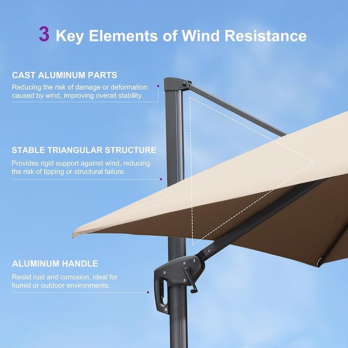 PURPLE LEAF 10FT Cantilever Outdoor Umbrellas Large Patio Umbrella Hanging Double Top Square Offset Umbrella with 360°Rotation Tilting Umbrella Outdoor Patio, Taupe