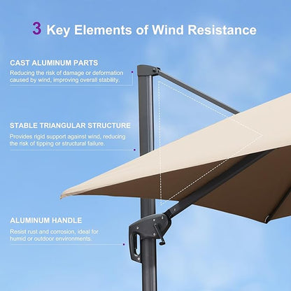 PURPLE LEAF 10FT Cantilever Outdoor Umbrellas Large Patio Umbrella Hanging Double Top Square Offset Umbrella with 360°Rotation Tilting Umbrella Outdoor Patio, Taupe