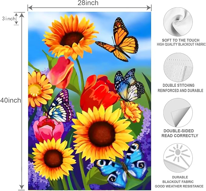 large Garden Flag 28x40 Double Sided sunflower flag, monarch Butterfly Floral Flower Welcome Garden Yard House Flags Outside Outdoor House sunflower Spring Summer Décor