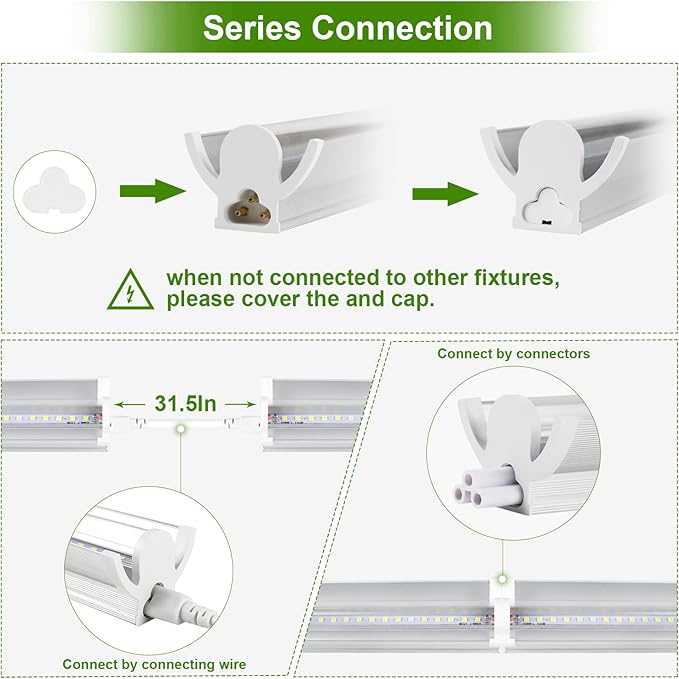Grow Light T5 1.4Ft (2pcs x 10 Watts),5000k White Full Spectrum LED Lamp Plant Light Strips for Indoor Plant Growing,End-to-End Connectable with V-Shaped Reflector